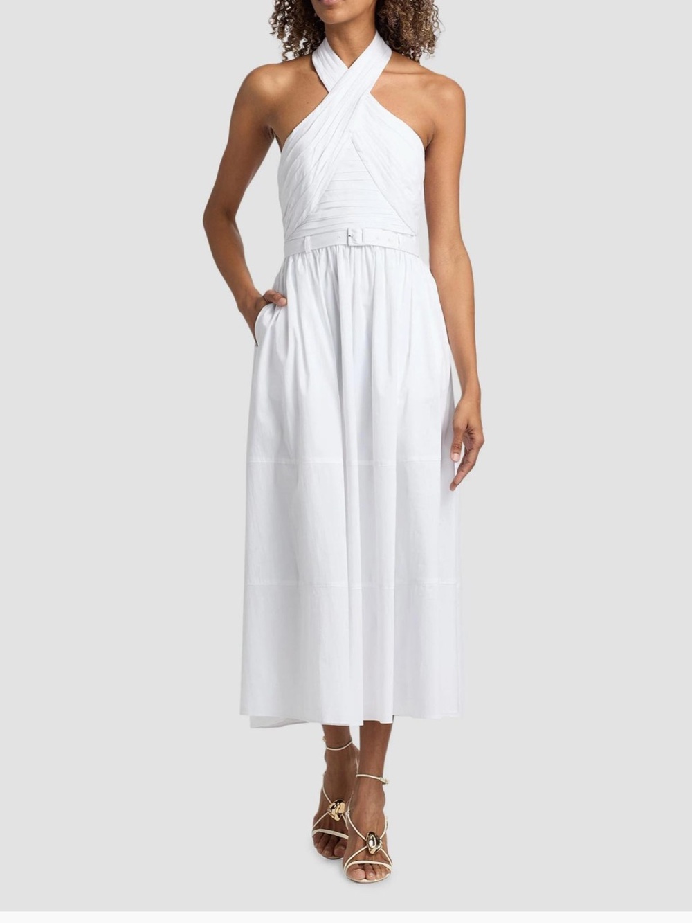 cinq a sept White Halter Cross-Front Midi Dress